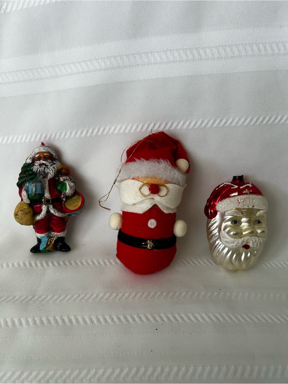 Vintage Set of 3 Santa Christmas Ornaments Mercury Glass Hollow Plastic Holiday